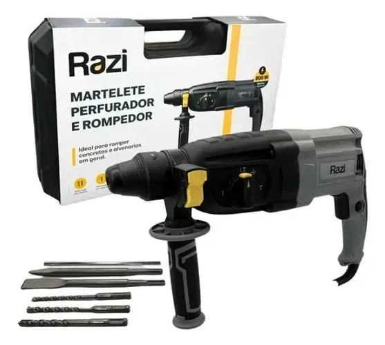 Martelete Perfurador Rompedor E Cinzelador Razi 800w Sds Plus Rz-m8003j Com Punho Auxiliar