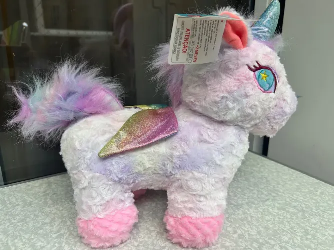 Unicórnio de pelúcia com asas e chifre brilhantes BR Machine