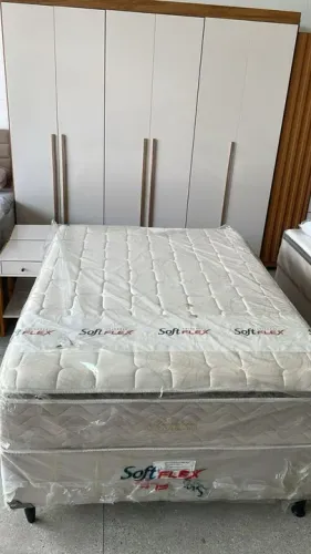 Conjunto Box Bolonha Com Pilow Top Molas Ensacadas 138x188x33 Soft Flex - Em Oferta