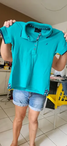 Camisa Polo Azul Turquesa Feminina Tam. P