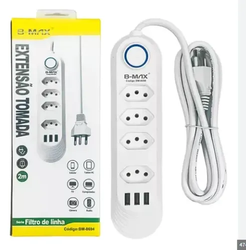 Filtro de Linha Extensão 5 Tomadas 3 USB B-max