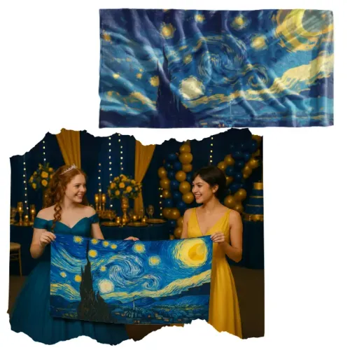 Mini Canga Noite Estrelada de Van Gogh Saída Praia Brinde Presente Mimo Debutante 15 Anos