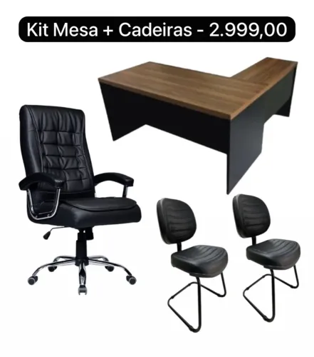 Kit Mesa + Cadeiras para Escritório - IKONMIXOFFICE MÓVEIS PARA ESCRITÓRIO 