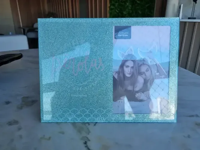 Porta-Retrato Decorativo Estilo Moderno com Glitter Azul para foto 10x15 cm