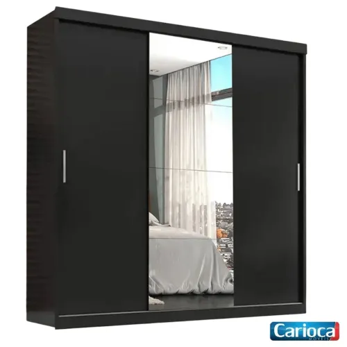 Guarda-Roupa Casal Veneza 3 Portas com Espelho Preto rf76