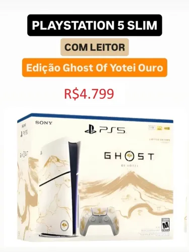 PS5 Slim Com Leitor e NF - Edição Limitada Ouro - Ghost of Y?tei