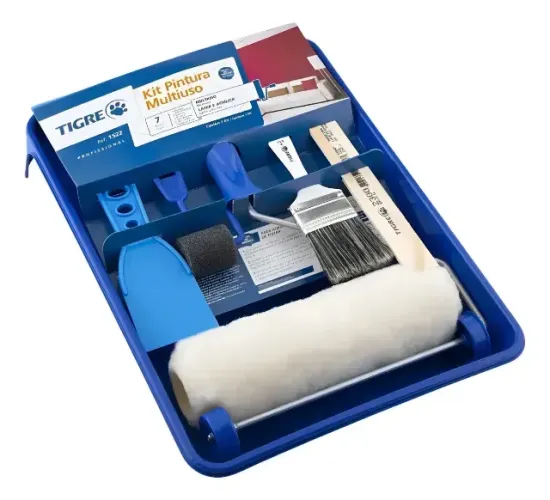 Kit Pintura Tigre Multiuso 7 Pecas Rolo Pincel Bandeja espátula misturador