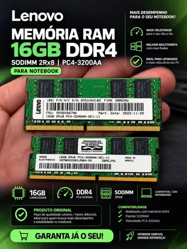 Memória RAM Lenovo 16GB DDR4 3200MHz SODIMM para Notebook
