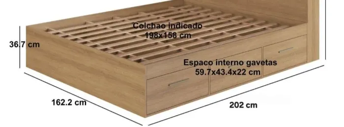 Base Cama Queen com 6 Gavetas