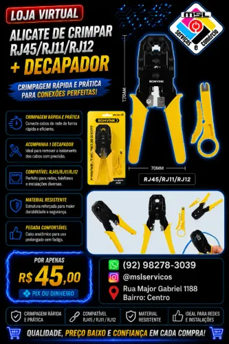 Kit Alicate de Crimpar RJ45/RJ11/RJ12 + Decapador - Crimpagem Rápida e Precisa!