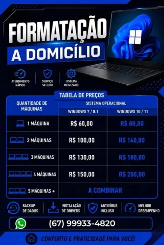 ASSISTÊNCIA TÉCNICA E FORMATAÇÃO DE SISTEMA A DOMICÍLIO