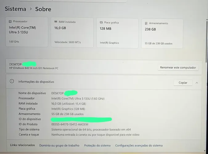 Notebook HP G11 EVO IA ELITEBOOK