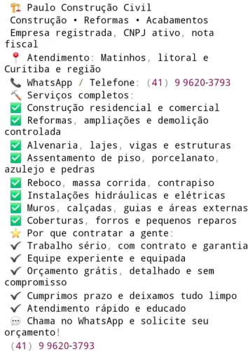 Pedreiro disponivel