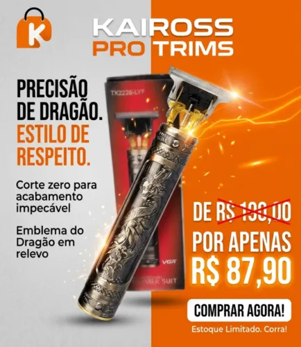 Dragão - Maquina de Cortar Cabelo Acabamento Elétrica sem Fio Bivolt (4xPentes)
