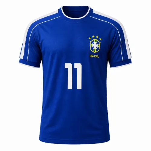 Camiseta de Time do Brasil Azul Branca Numero 11 Dry Fit Retro  