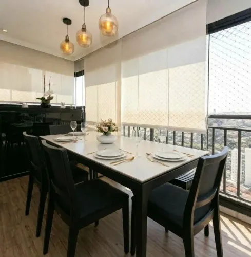 Conjunto Mesa de Jantar/Varanda Gourmet + 3 Cadeiras Estofadas + Banco<br>