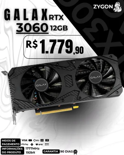 [S/ NOVO] Placa de Vídeo RTX 3060 12GB OC Galax - Garantia 90 Dias
