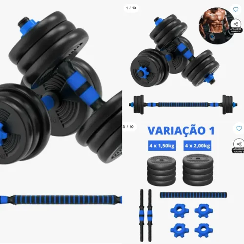 Kit Halter Barras Dumbbell Ajustável