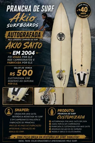 Prancha de surf Akio SurfBoards autografada