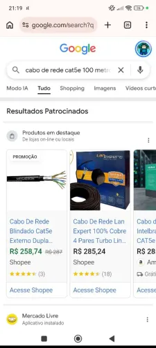 Cabo de rede CAT5E 100% cobre 100 metros