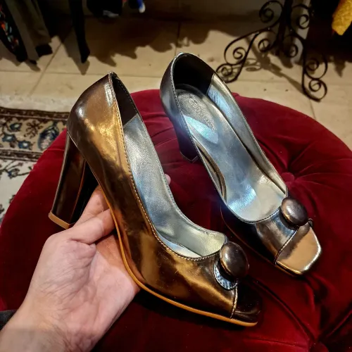 Sapato Peep Toe Germons Metálico Bronze e Prata Vintage - Tam 37