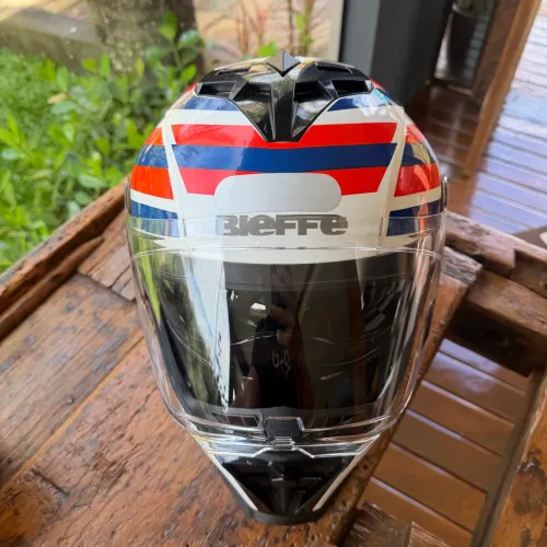 Capacete Bieffe B-Trail Defender Branco Azul e Vermelho
