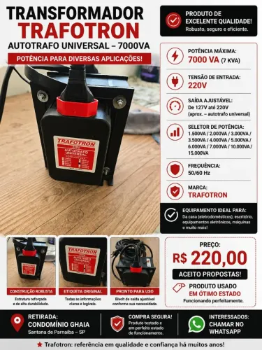 Transformador / Autotrafo Universal Trafotron 7000VA - 220V (Testado e Funcionando)