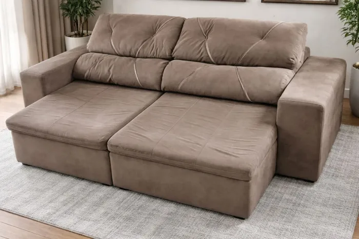 Sofá 3 lugares marrom reclinável 