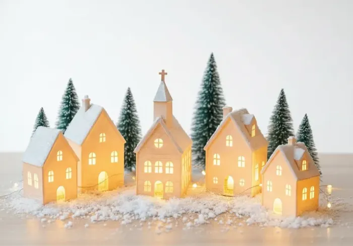Kit 5 Casinhas Vila Natalina Iluminadas-C/ Velas de Led - Magia e Aconchego para seu Natal