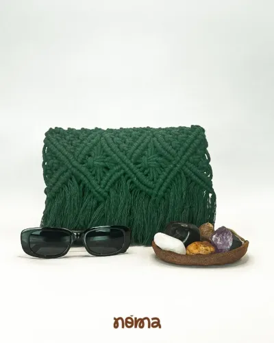 Bolsa Macramê Artesanal Verde com Franjas