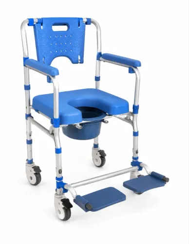 Cadeira de Banho em Alumínio 120 kg com Braços Levantáveis - Azul
