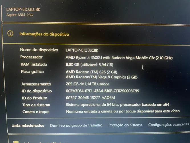 Notebook Acer Aspire 1tb Hd/ Ssd 256gb