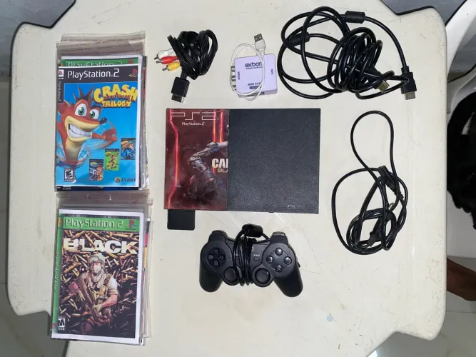 PS2 SLIM DESBLOQUEADO + Controle + Memory Card + Adaptador Hdmi + 30 jogos