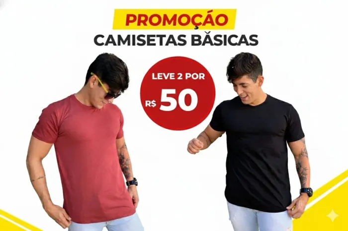 Promoção Camiseta Masculina Básica - Leve 2 por R$50