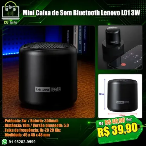 Mini Caixa de Som Lenovo L01 Potência 3w