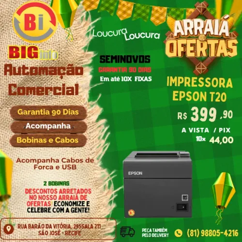 Impressora termica Epson T20 - em ate 10x Fixas