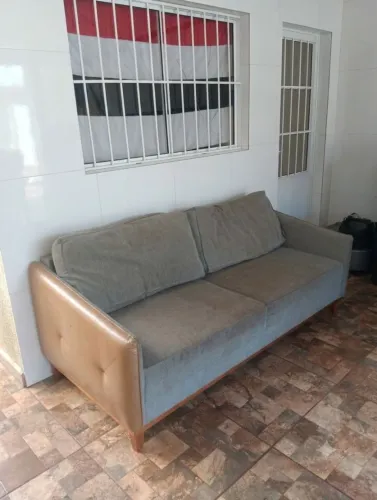 Lindo Sofá Living Linho e Couro Vintage