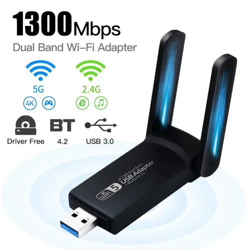 ADAPTADOR USB ANTENA WIFI WIRELESS 2.4GHZ + 5G + BLUETOOTH