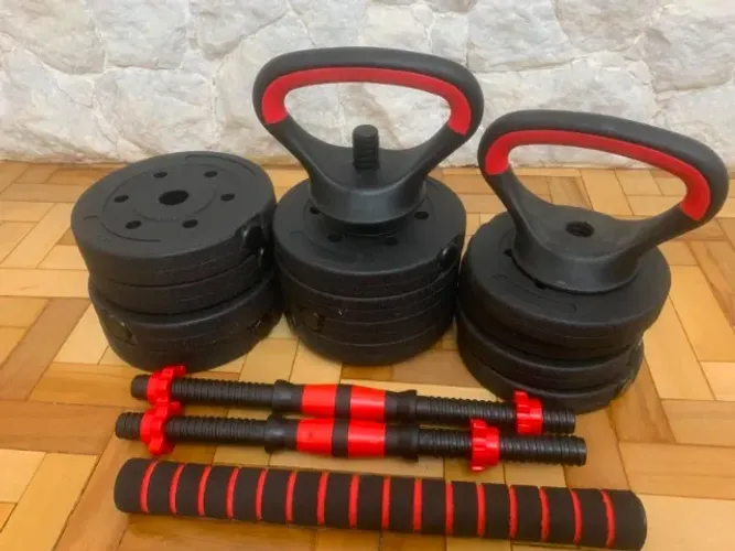 Kit Halteres Barra E Anilhas 20kg Musculação