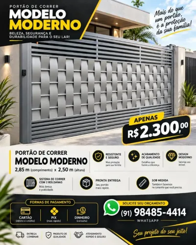 Portão de correr moderno 2,85 x 2,50