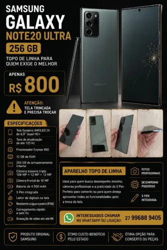 Samsung Galaxy Note 20 Ultra 256GB - Tela Trincada