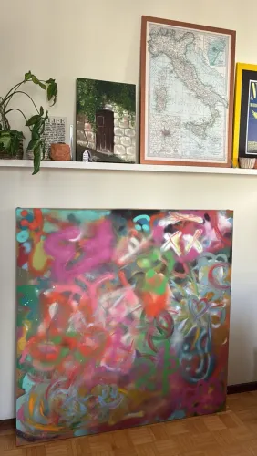 Quadro abstrato colorido urban art