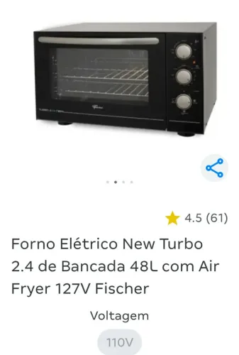 FORNO ELÉTRICO NEW TURBO 2.4 DE BANCADA 48L COM AIR FRYER 127V MARCA FISCHER