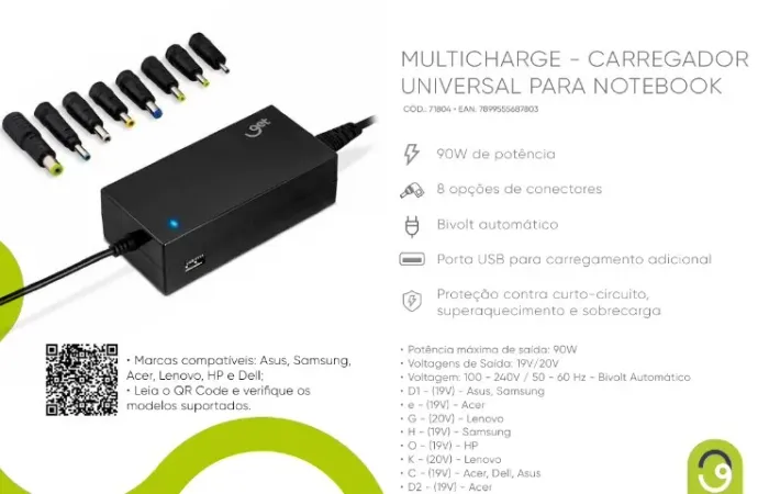 Carregador para notbooks universal