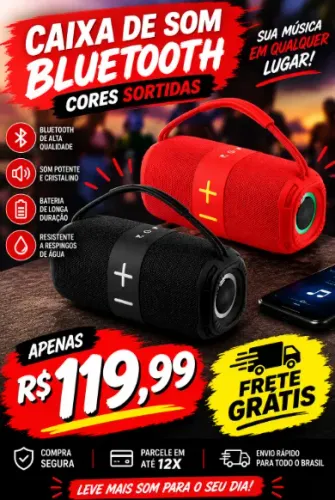 Caixa de Som Bluetooth com Alça IPX6 10W Bivolt - SOM-0326 