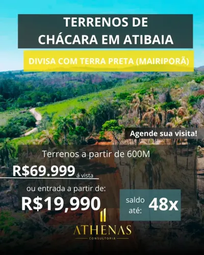 Terrenos de 600m² em Atibaia Diretamente como proprietário