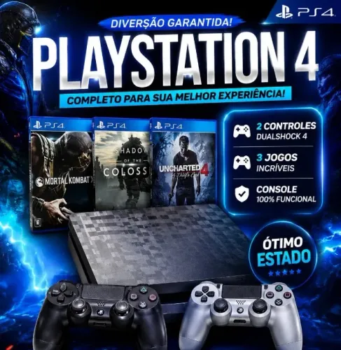 PlayStation 4 SLIM 500GB Completo + 3 Jogos - Pra Vender Hoje