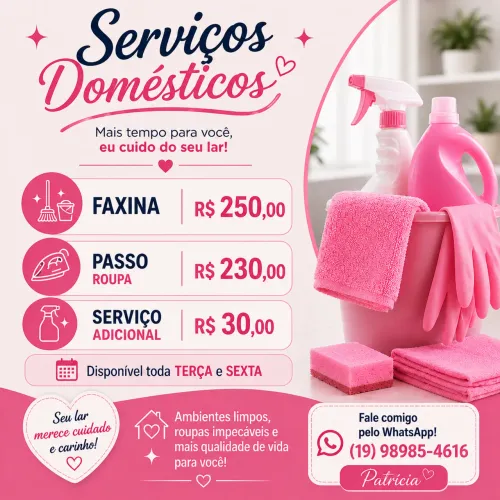 Faxineira disponível 3 vezes na semana