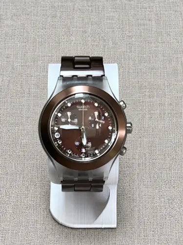 Relógio Swatch Full-Blooded Smoky Brown Cronógrafo Quartzo Marrom 43mm Original Usado