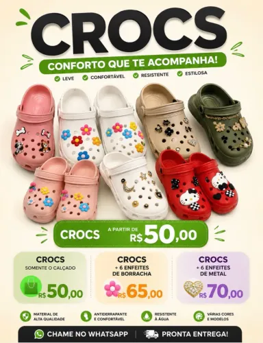 Crocs Adulto/Infantil Com 6 Pins De Borracha ou Metal